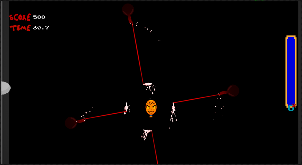 Screenshot of invincibility mode BalloonMan dodging lasers